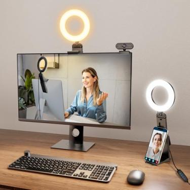 Imagem de Evershop Anel de luz para laptop, mesa de encaixe, iluminação de videoconferência de computador pequeno com suporte para telefone/webcam/monitor, mini luz de selfie de LED portátil de 12,7 cm para