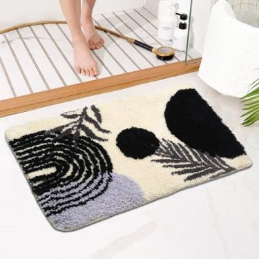 Imagem de Tapetes de banho bonitos boho para banheiro, antiderrapante, preto e branco, tapete de banheiro pequeno, lavável, absorvente tapete macio para chuveiro, banheira, pia, decoração boho