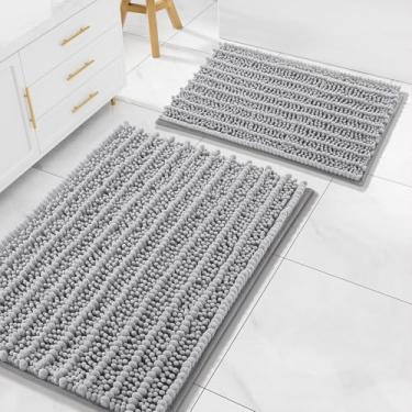 Imagem de Arotive Conjunto de 2 peças de tapetes de banheiro de chenille luxuosos, tapetes de banho felpudos extramacios, antiderrapantes para lavagem à máquina, tapetes de banho secos para banheiro, chuveiro e