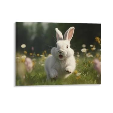 Imagem de HouLaiZhe Pôster de animal coelho fofo lona estética pôsteres decoração de quarto pintura de parede galeria sala decoração de parede para quarto sala de estar escritório 20 x 26 polegadas (50 x 65 cm)