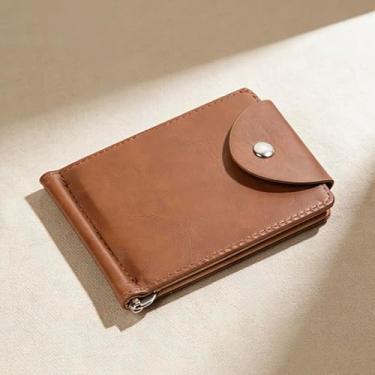 Imagem de Carteira masculina fina com fivela elegante com janela para identidade e compartimento para cartão traseiro carteiras com bolso frontal para homens, Marrom, Simples