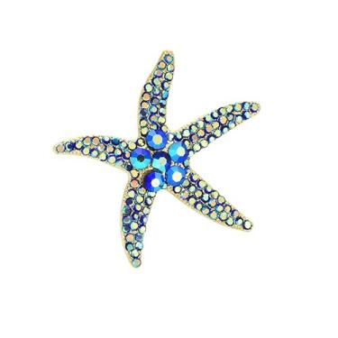 Imagem de Broche de estrela do mar com strass para mulheres meninas delicado pérola estrela do mar broche boho oceano praia estrela broche broche boêmio oceano temático broches roupas chapéu bolsa acessórios