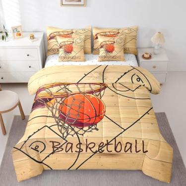 Imagem de jejeloiu Jogo de cama solteiro com edredom de basquete, para crianças, jogos, esportes, 7 peças, para meninos, meninas, adolescentes e adolescentes, presente respirável, para amantes de basquete,