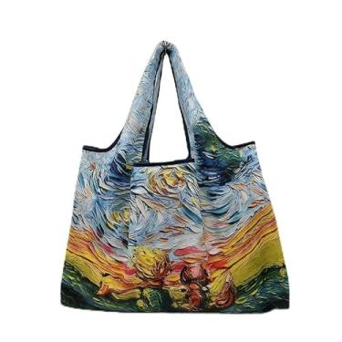 Imagem de 1 bolsa de ombro estilo pintura a óleo, bolsa leve e dobrável, bolsa de compras fashion para mulheres, estilo 3