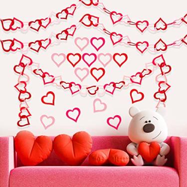 Imagem de 2 peças de decoração de guirlanda de coração de Dia dos Namorados, faixa de feltro vermelho e rosa para decoração de casa e artigos de festa