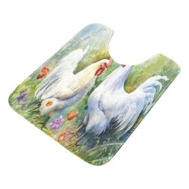 Imagem de Burbuja Tapete de banheiro de galinha, tapete de banho absorvente de pelúcia macio, base antiderrapante para piso de banheiro, oval em forma de U