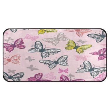 Imagem de Burbuja Tapete de cozinha colorido borboletas 51 x 99 cm, tapete lavável antiderrapante com suporte de borracha, tapete para cozinha, sala de estar, banheiro, decoração de casa