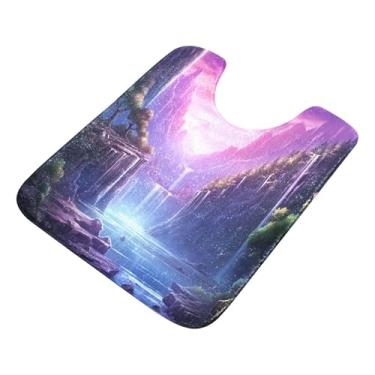 Imagem de Burbuja Tapete de banheiro Fantasy Waterfall, tapete de banho absorvente de pelúcia macio, base de vaso sanitário antiderrapante para piso de banheiro, oval em forma de U