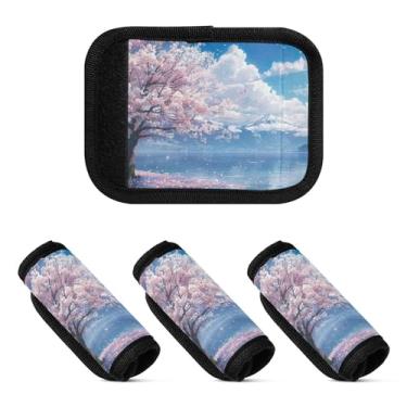 Imagem de Qilmy Capa de alça de bagagem, árvore de cerejeira, pacote com 2 identificadores de bagagem, identificadores de bagagem, capa confortável para carrinho de bebê, mala de viagem, acessórios de viagem de