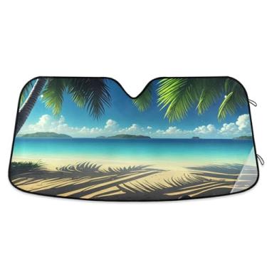 Imagem de Qilmy Para-brisa de carro, lindo cenário de praia, protetor de viseira dobrável mantém a frescura bloqueia raios UV e acessórios para proteger carros, SUVs, caminhões-(M) 651