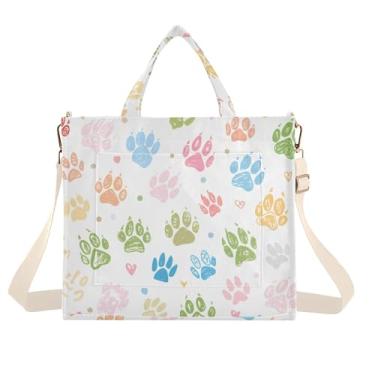 Imagem de Burbuja Sacola feminina com estampa de pata colorida, bolsa tiracolo de veludo cotelê para compras, trabalho, viagens