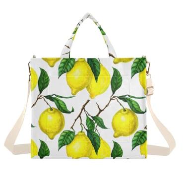 Imagem de Burbuja Sacola feminina com limões amarelos brilhantes, bolsa tiracolo de veludo cotelê para compras, trabalho, viagens, Limões amarelos brilhantes, Medium