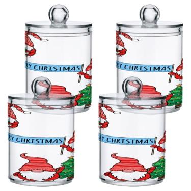 Imagem de STAYTOP 2 frascos de boticário Qtip para banheiro com etiquetas – Recipiente de armazenamento Qtip de plástico transparente para bola de algodão, cotonete, grão de café e gnomos de Natal