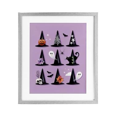 Imagem de Stupell Industries "Chapéus de bruxa variados em roxo", impressão emoldurada sob vidro, cinza, 13 x 16