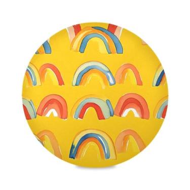 Imagem de xigua Jogo americano redondo arco-íris conjunto de 1 para mesa de jantar, tapetes de mesa antiderrapantes laváveis e resistentes ao calor para decoração de festa, cozinha, jantar