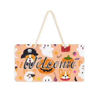 Imagem de Burbuja Placa de boas-vindas para cães de Halloween para porta da frente, placa de boas-vindas de PVC para decoração de férias, 15 x 28 cm