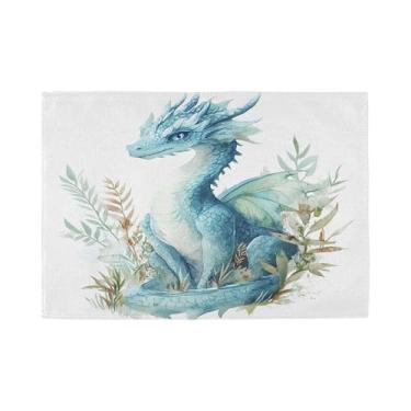 Imagem de Burbuja Jogo americano de folhagem de dragão azul e verde, conjunto de 4 tapetes de mesa laváveis antiderrapantes, resistentes ao calor para cozinha, mesa de jantar, ambientes internos e externos