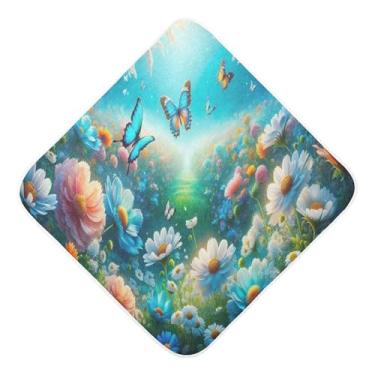 Imagem de Burbuja Toalha de banho de bebê Fairy Flowers - Toalha com capuz de musselina macia e absorvente para recém-nascidos, 76 x 76 cm