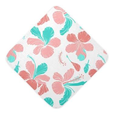 Imagem de Burbuja Toalha de banho de bebê com flores de hibisco - Toalha com capuz de musselina macia e absorvente para recém-nascido, 76 x 76 cm