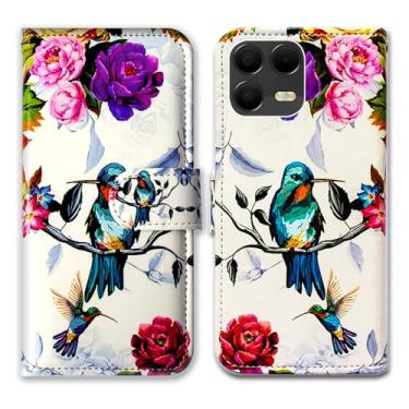 Imagem de Bcov Capa para T-Mobile Revvl 8 Pro, colibri em flores, pássaro, couro, flip, capa carteira com compartimento para cartão, suporte para T-Mobile Revvl 8 Pro