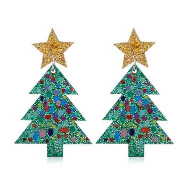 Imagem de MALOYANVE Brincos de Natal para mulheres meninas fofos feitos à mão acrílico leve colorido de Natal homem pão de gengibre doce bengala doce bolo jingle bell Papai Noel rena pingente gota brincos de