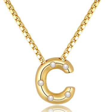 Imagem de BLUEELM Colar feminino com letras de bolha, colares delicados com inicial banhada a ouro 14 K, pingente de bolha, com inicial de bolha, nome de ouro, grosso, nome de balão, colar moderno de ouro, joia