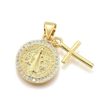 Imagem de Ipotkitt 10 peças de berloques religiosos de zircônia cúbica de latão São Bento com cruz crucifixo religioso para fazer joias faça você mesmo, pulseira, colar, brincos, artesanato