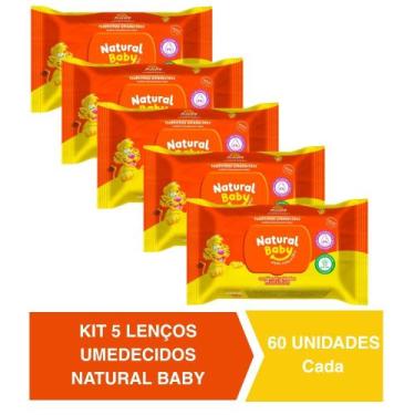Imagem de Kit c/5 Lenços Umedecidos Natural Baby 60un Cada Evergreen