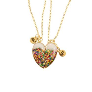 Imagem de ROSTIVO Conjunto de colar magnético com coração BFF em resina com glitter dourado para mulheres – Joias da amizade para uso diário, festas, feriados e presentes