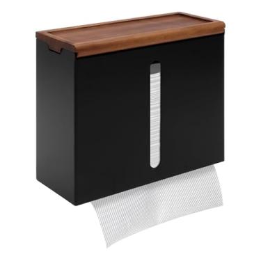 Imagem de Caixa de papel toalha com tampa, dispensador de toalha de mão montado na parede com janela visível para instalação de perfuração de cozinha e banheiro (preto)