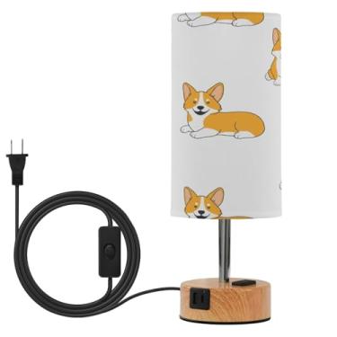 Imagem de Blueangle Candeeiro de mesa com controle de toque para cães Corgi com duas portas USB e tomada CA, regulável em 3 vias para quarto, sala de estar, berçário (130)