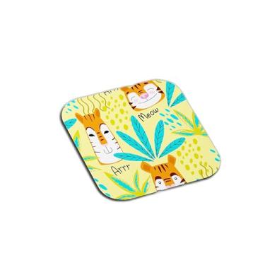 Imagem de Porta Copos Com Ilustração Personalizada Elegante Tigres E Folhas Tropicais - Tamanho 10x10 cm