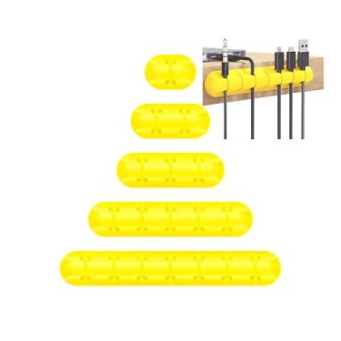 Imagem de Clipes de suporte de cabo, 5 pacotes de clipes organizadores de cabos amarelos autoadesivos de silicone para mesa, cabo de carregamento USB, mesa de cabeceira, cabo de alimentação para mouse, fio, PC