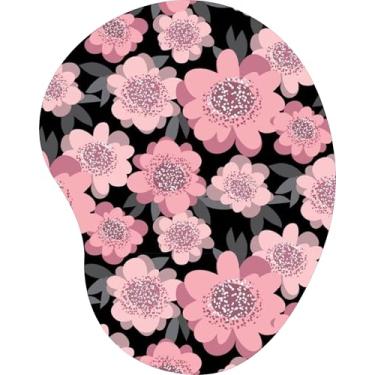 Imagem de Mouse Pad Ergonômico Gota Arte Flores Rosas Estampadas Preto