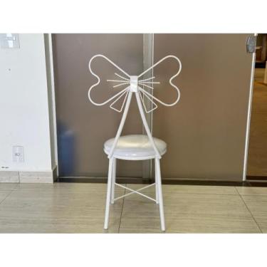 Imagem de Cadeira Penteadeira Adulta de Ferro com Lação - Decorativa, Confortável e Estilosa para Ambientes Interiores (Branca)