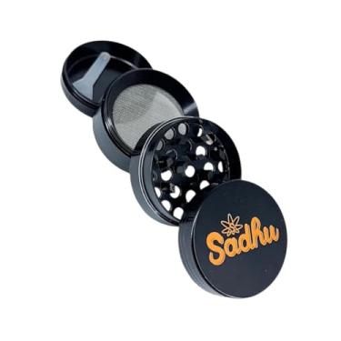 Imagem de Sadhu Dichavador de Metal Black Edition, 4 Partes, Tamanho Pequeno, Preto com Logo Dourado