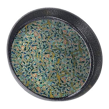 Imagem de Cryfokt Bandeja Decorativa Elegante do Serviço da Bandeja Pequena Redonda do chá da Liga para a Varanda Pátio Casa, Durável Copo de chá para Festas e Eventos (Verde)