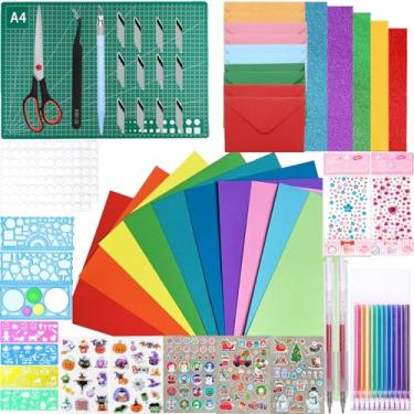 Imagem de 200 kits de confecção de cartões para adultos e crianças - os kits de cartões DIY incluem cartões em branco com glitter, envelopes coloridos com acessórios de decoração para artesanato, aniversário