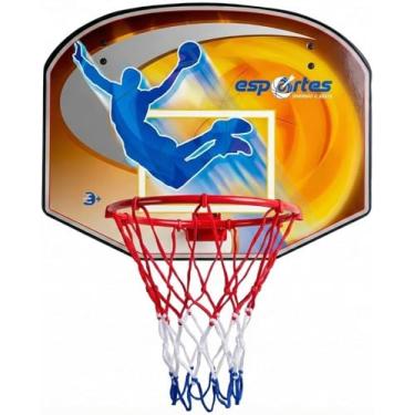 Imagem de Tabela de Basquete de Parede com Aro e Rede Tricolor - Kit Completo para Casa, Quintal e Área de Lazer - Vermelho Branco Azul - Esporte e Diversão