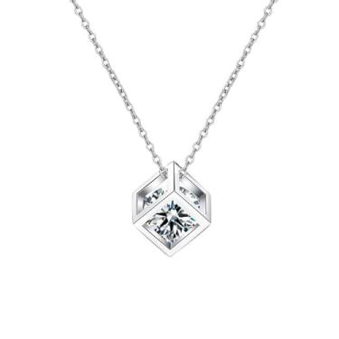 Imagem de Moissanite Colar quadrado de açúcar de um quilate feminino s925 prata moissanite amor cubo mágico presente banhado a platina, médio, prata, moissanita, médio, prata, moissanita, Medium, Prata,