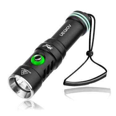 Imagem de UEQIOV A luz de mergulho é adequada para mergulho ao ar livre, lanterna de mergulho brilhante de 4000 lm, 4 modos de luzes subaquáticas, lanterna impermeável IPX8