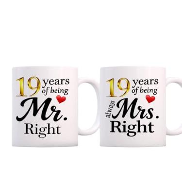 Imagem de SIUNY Conjunto de canecas de café de aniversário de 19 anos para casais, decorações de presentes de casamento de 2 a 19 anos para pais, avós, marido, esposa, ele, dela, 325 ml (19)