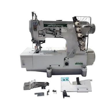 Imagem de Mafran Special Máquina de Costura Industrial Flatlock, Cinza, Para Tecidos Pesados, Com Acessórios e Base de Metal