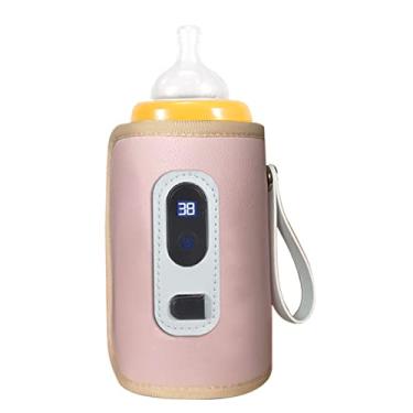 Imagem de ZJchao Aquecedor de Mamadeira USB Aquecedor Portátil de Mamadeira de Leite Com Tela LCD e Controle de Temperatura para Avião de Carro de Viagem Aquecimento Rápido de 20 Minutos 38-55 ℃ (PINK)