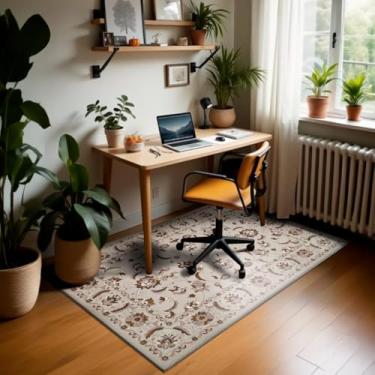 Imagem de 1 Tapete Escritório Grande Antiderrapant 100X150 Js Do Pe Vr (M03 Creme Cotton Bege - Classico Floral Flores)