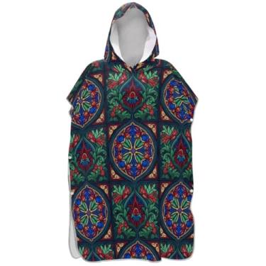 Imagem de Joisal Manta floral mandala xadrez surf poncho trocador para adultos vestível homens mulheres poncho com capuz praia banho toalhas com capuz