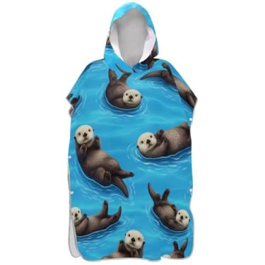 Imagem de Joisal Poncho de surfe para adultos trocador de roupa de banho com capuz bonito reutilizável bonito lontras marinhas azul unissex poncho adulto com capuz