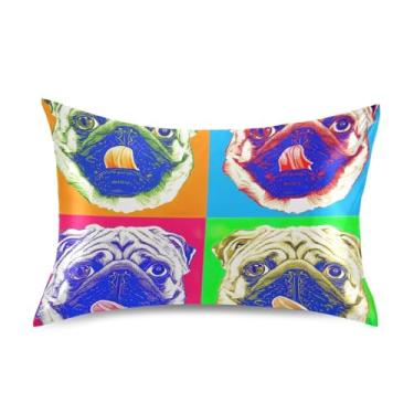 Imagem de Fronhas de cetim legais refrescantes animais padrão King Queen Capas de almofada para cama Queen Size 76.2 cm x 50.8 cm Funny Pug Dog Animal