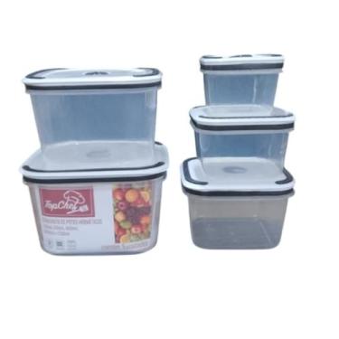 Imagem de Conjunto 5 Potes Herméticos Quadrado de Plástico Com Tampa