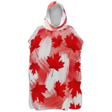 Imagem de Joisal Roupão de mudança de poncho de surfe arte folhas de bordo vermelho para praia Adul moletom toalha natação plus size masculino poncho com capuz